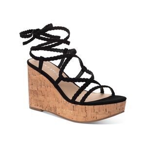SUN STONE Womens Black 1-1/2" Platform Trinnie Toe Wedge Heeled Sandal 11 M